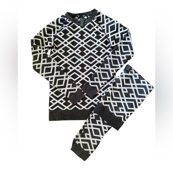 Sweaty Betty Women’s Ski Base Layer Top W/ Leggings Black geo jacquard Size L - Picture 1 of 7